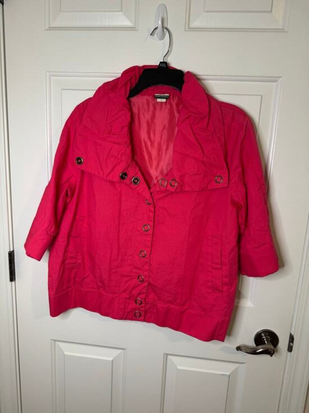 Route 66 Lined Cotton Lightweight Snap Front Jacket Hot Pink Pockets Plus 1X